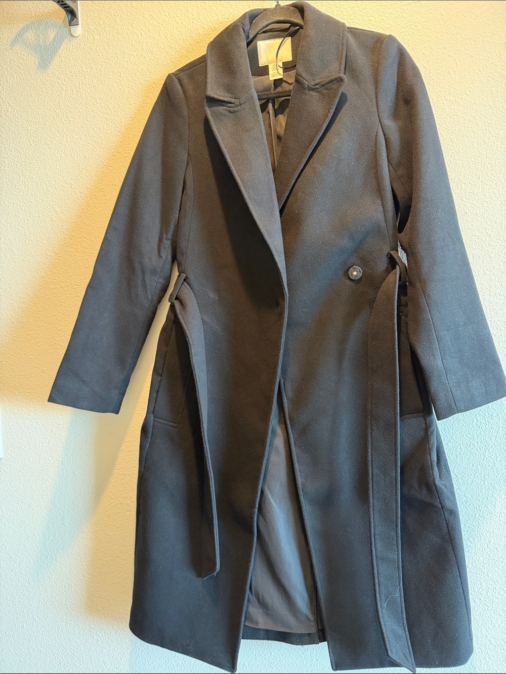 H&M Black Longline Belted Trench Coat